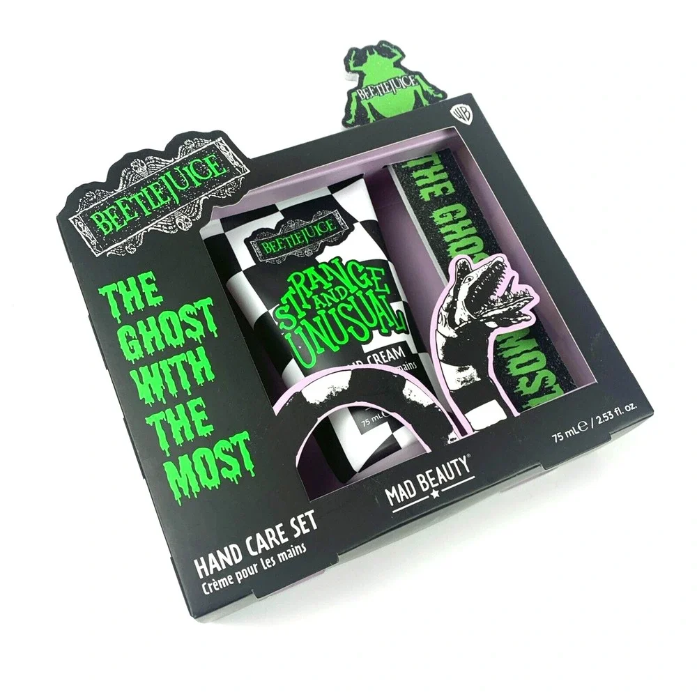 Beetlejuice Mad Beauty Hand Care Set Amber Ginseng Lotion Nail File Lip Balm Duo